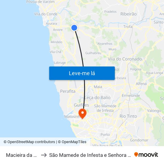 Macieira da Maia to São Mamede de Infesta e Senhora da Hora map