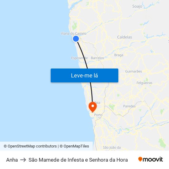 Anha to São Mamede de Infesta e Senhora da Hora map