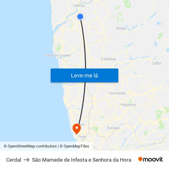 Cerdal to São Mamede de Infesta e Senhora da Hora map