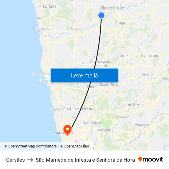 Cervães to São Mamede de Infesta e Senhora da Hora map