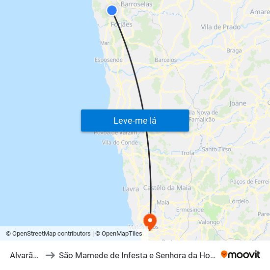 Alvarães to São Mamede de Infesta e Senhora da Hora map