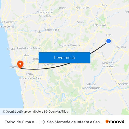 Freixo de Cima e de Baixo to São Mamede de Infesta e Senhora da Hora map