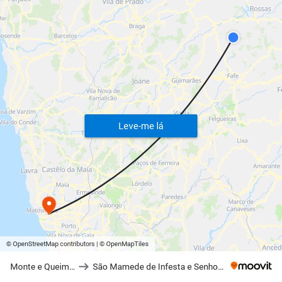 Monte e Queimadela to São Mamede de Infesta e Senhora da Hora map