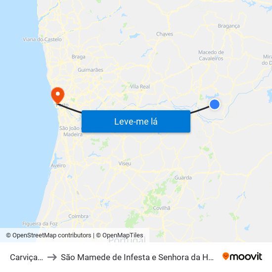 Carviçais to São Mamede de Infesta e Senhora da Hora map