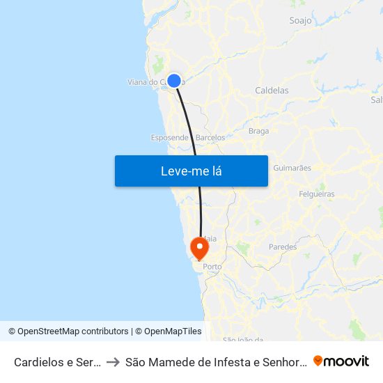Cardielos e Serreleis to São Mamede de Infesta e Senhora da Hora map