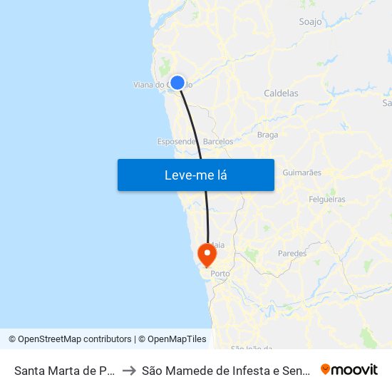 Santa Marta de Portuzelo to São Mamede de Infesta e Senhora da Hora map