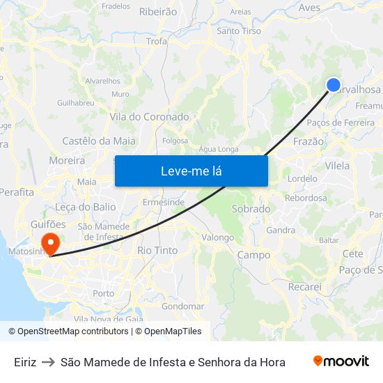 Eiriz to São Mamede de Infesta e Senhora da Hora map