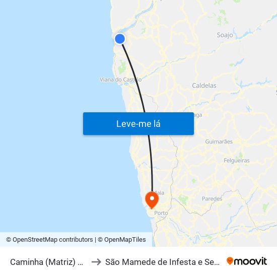 Caminha (Matriz) e Vilarelho to São Mamede de Infesta e Senhora da Hora map