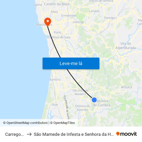 Carregosa to São Mamede de Infesta e Senhora da Hora map