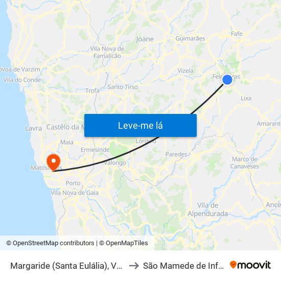 Margaride (Santa Eulália), Várzea, Lagares, Varziela e Moure to São Mamede de Infesta e Senhora da Hora map