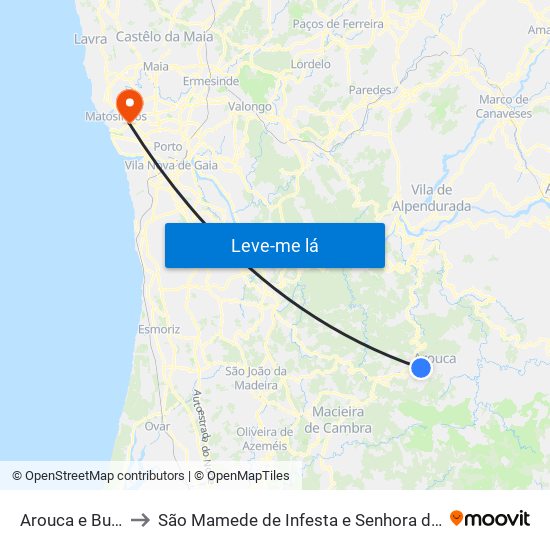 Arouca e Burgo to São Mamede de Infesta e Senhora da Hora map