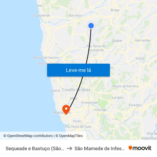 Sequeade e Bastuço (São João e Santo Estêvão) to São Mamede de Infesta e Senhora da Hora map