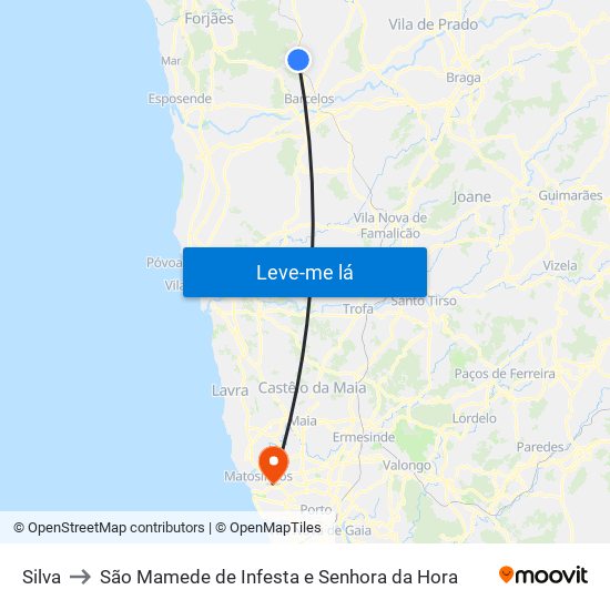 Silva to São Mamede de Infesta e Senhora da Hora map