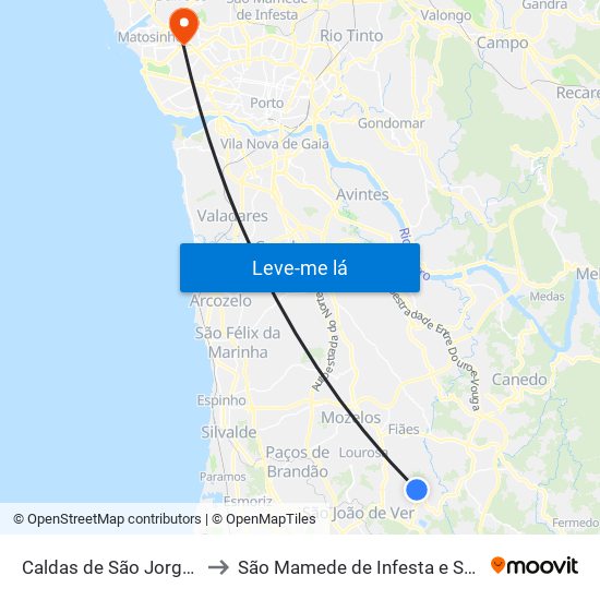 Caldas de São Jorge e Pigeiros to São Mamede de Infesta e Senhora da Hora map