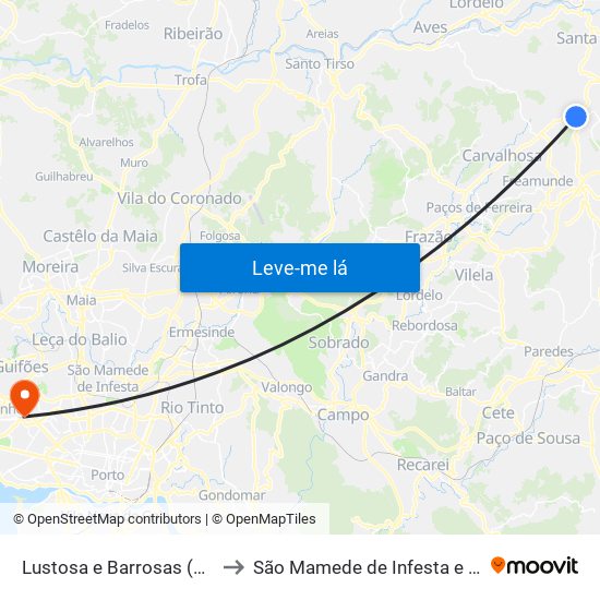 Lustosa e Barrosas (Santo Estêvão) to São Mamede de Infesta e Senhora da Hora map