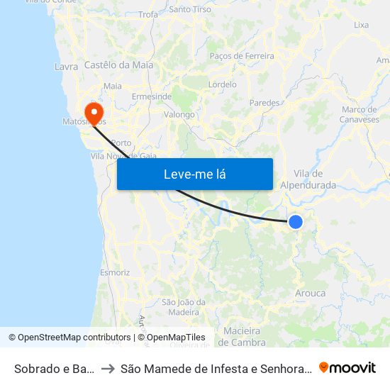 Sobrado e Bairros to São Mamede de Infesta e Senhora da Hora map