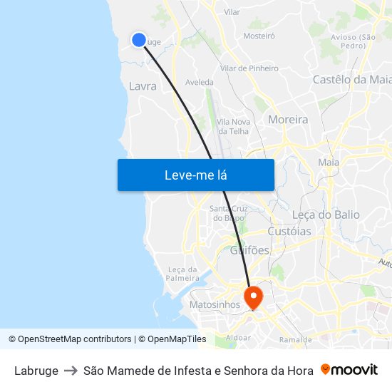 Labruge to São Mamede de Infesta e Senhora da Hora map