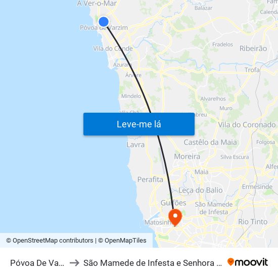 Póvoa De Varzim to São Mamede de Infesta e Senhora da Hora map