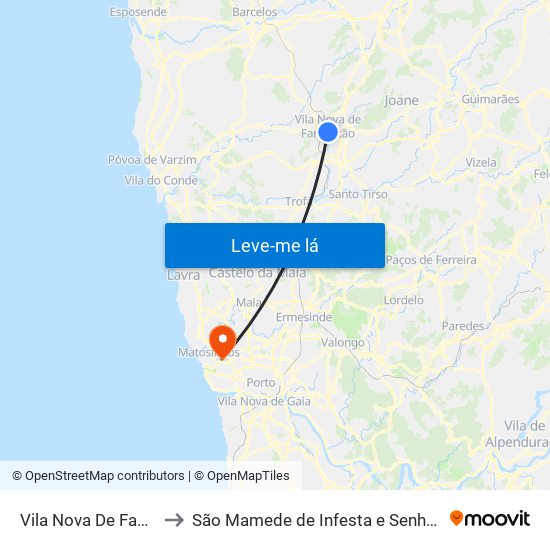 Vila Nova De Famalicão to São Mamede de Infesta e Senhora da Hora map