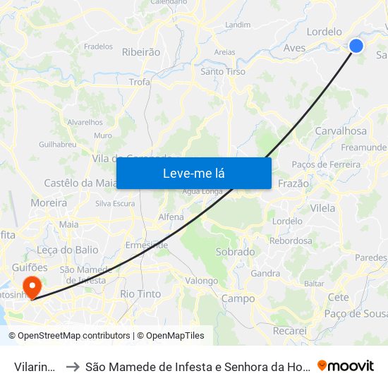 Vilarinho to São Mamede de Infesta e Senhora da Hora map