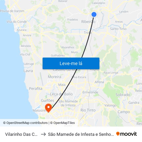 Vilarinho Das Cambas to São Mamede de Infesta e Senhora da Hora map