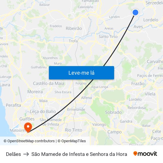 Delães to São Mamede de Infesta e Senhora da Hora map