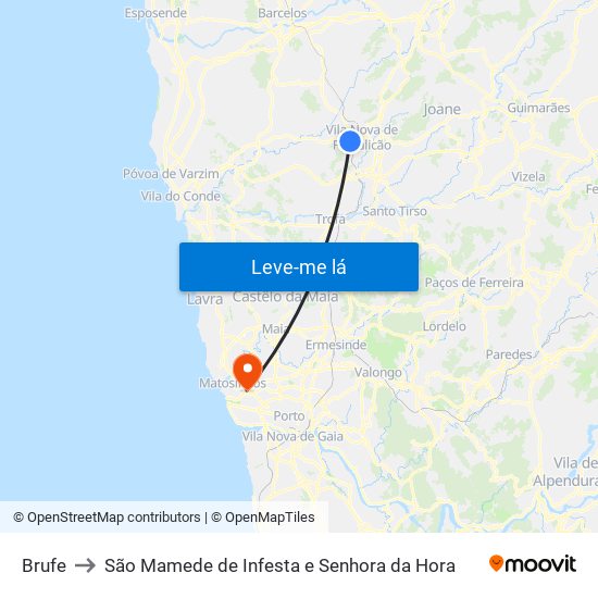 Brufe to São Mamede de Infesta e Senhora da Hora map