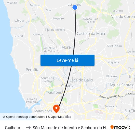 Guilhabreu to São Mamede de Infesta e Senhora da Hora map