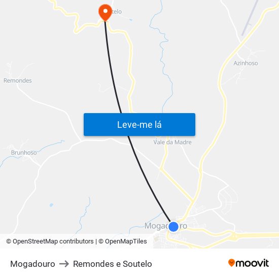 Mogadouro to Remondes e Soutelo map