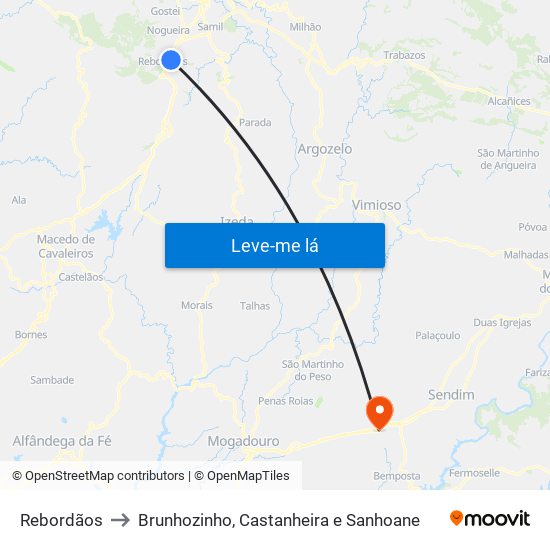 Rebordãos to Brunhozinho, Castanheira e Sanhoane map