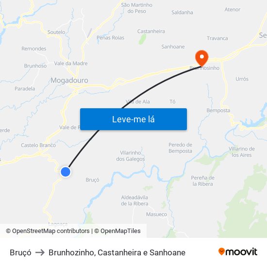 Bruçó to Brunhozinho, Castanheira e Sanhoane map