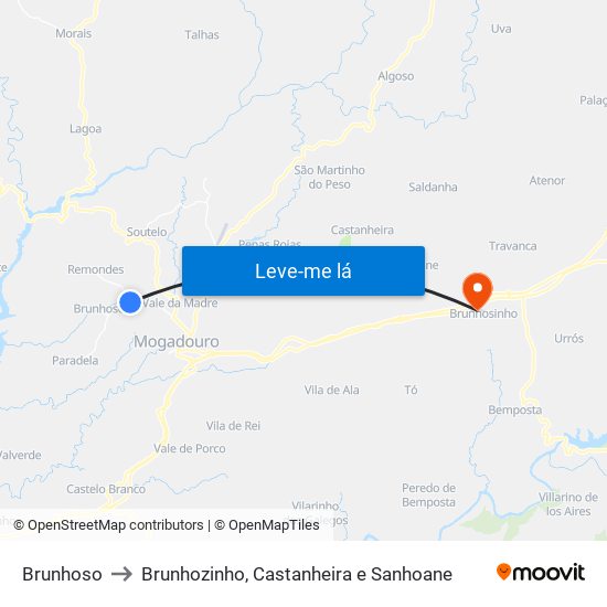 Brunhoso to Brunhozinho, Castanheira e Sanhoane map