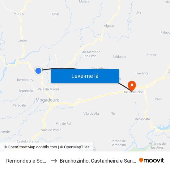 Remondes e Soutelo to Brunhozinho, Castanheira e Sanhoane map