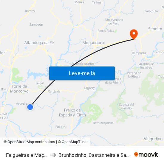 Felgueiras e Maçores to Brunhozinho, Castanheira e Sanhoane map