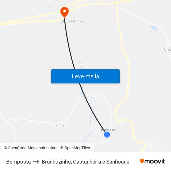 Bemposta to Brunhozinho, Castanheira e Sanhoane map