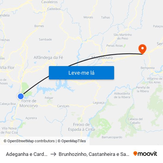 Adeganha e Cardanha to Brunhozinho, Castanheira e Sanhoane map