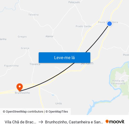 Vila Chã de Braciosa to Brunhozinho, Castanheira e Sanhoane map