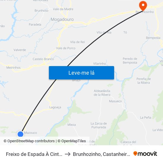 Freixo de Espada À Cinta e Mazouco to Brunhozinho, Castanheira e Sanhoane map