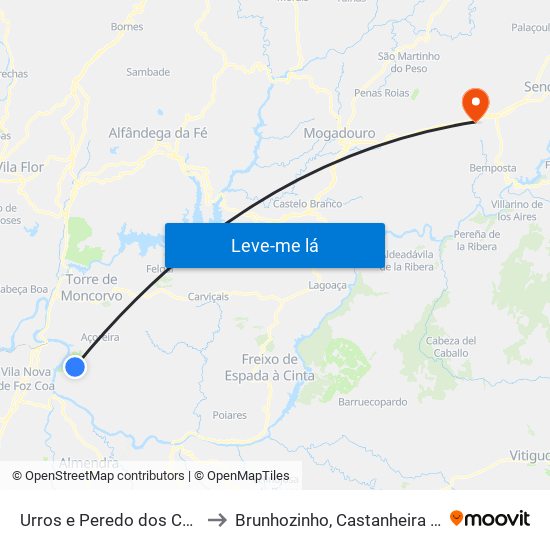 Urros e Peredo dos Castelhanos to Brunhozinho, Castanheira e Sanhoane map