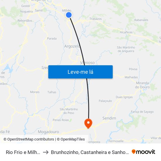 Rio Frio e Milhão to Brunhozinho, Castanheira e Sanhoane map