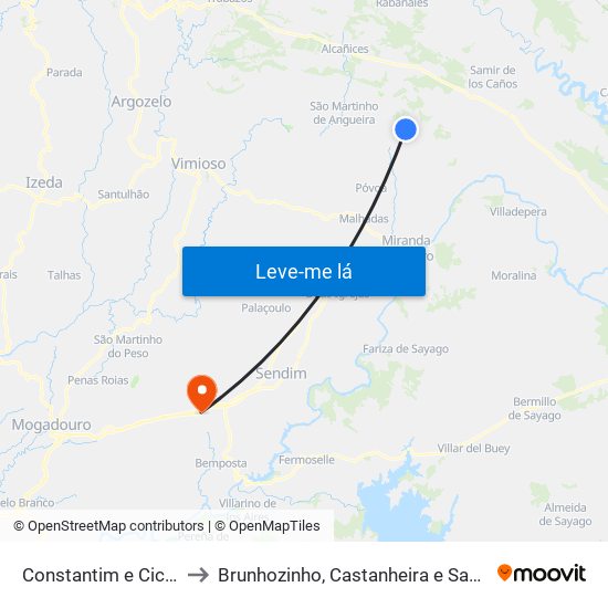 Constantim e Cicouro to Brunhozinho, Castanheira e Sanhoane map