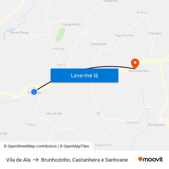 Vila de Ala to Brunhozinho, Castanheira e Sanhoane map