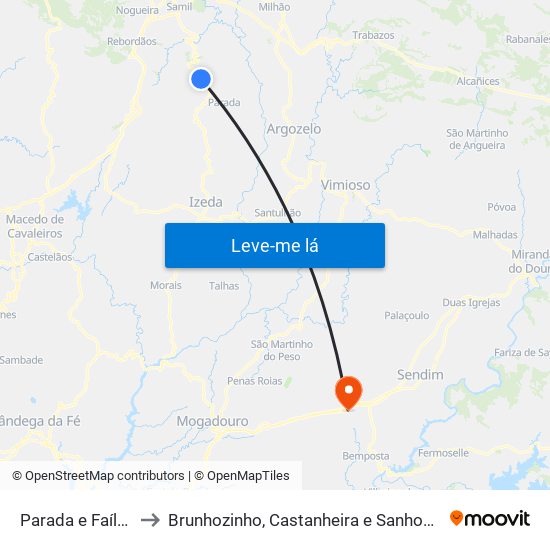 Parada e Faílde to Brunhozinho, Castanheira e Sanhoane map