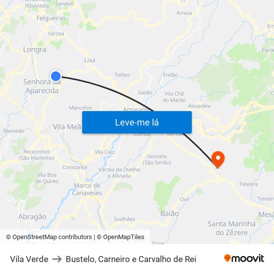 Vila Verde to Bustelo, Carneiro e Carvalho de Rei map