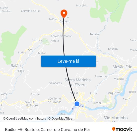 Baião to Bustelo, Carneiro e Carvalho de Rei map