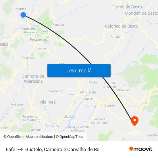 Fafe to Bustelo, Carneiro e Carvalho de Rei map
