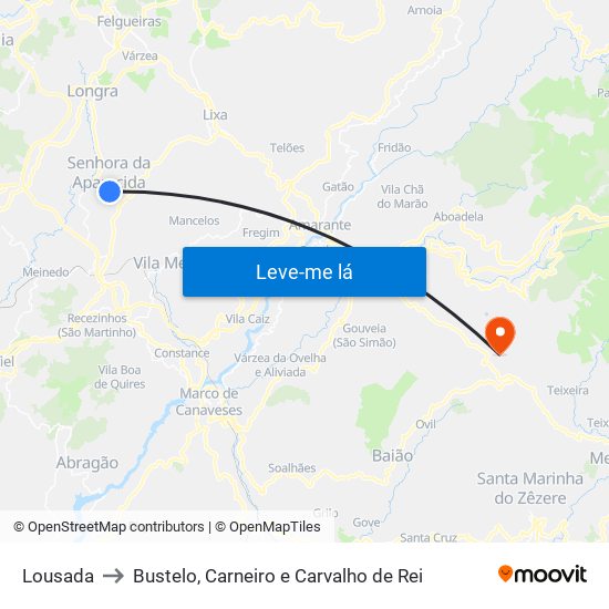 Lousada to Bustelo, Carneiro e Carvalho de Rei map