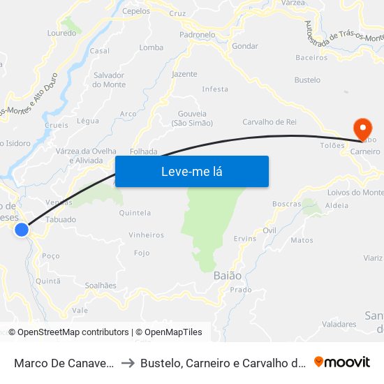 Marco De Canaveses to Bustelo, Carneiro e Carvalho de Rei map