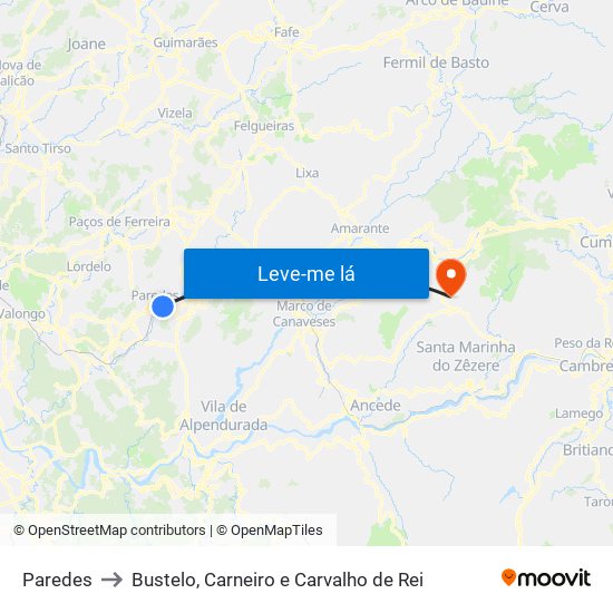 Paredes to Bustelo, Carneiro e Carvalho de Rei map