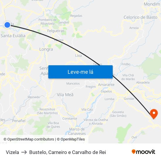 Vizela to Bustelo, Carneiro e Carvalho de Rei map